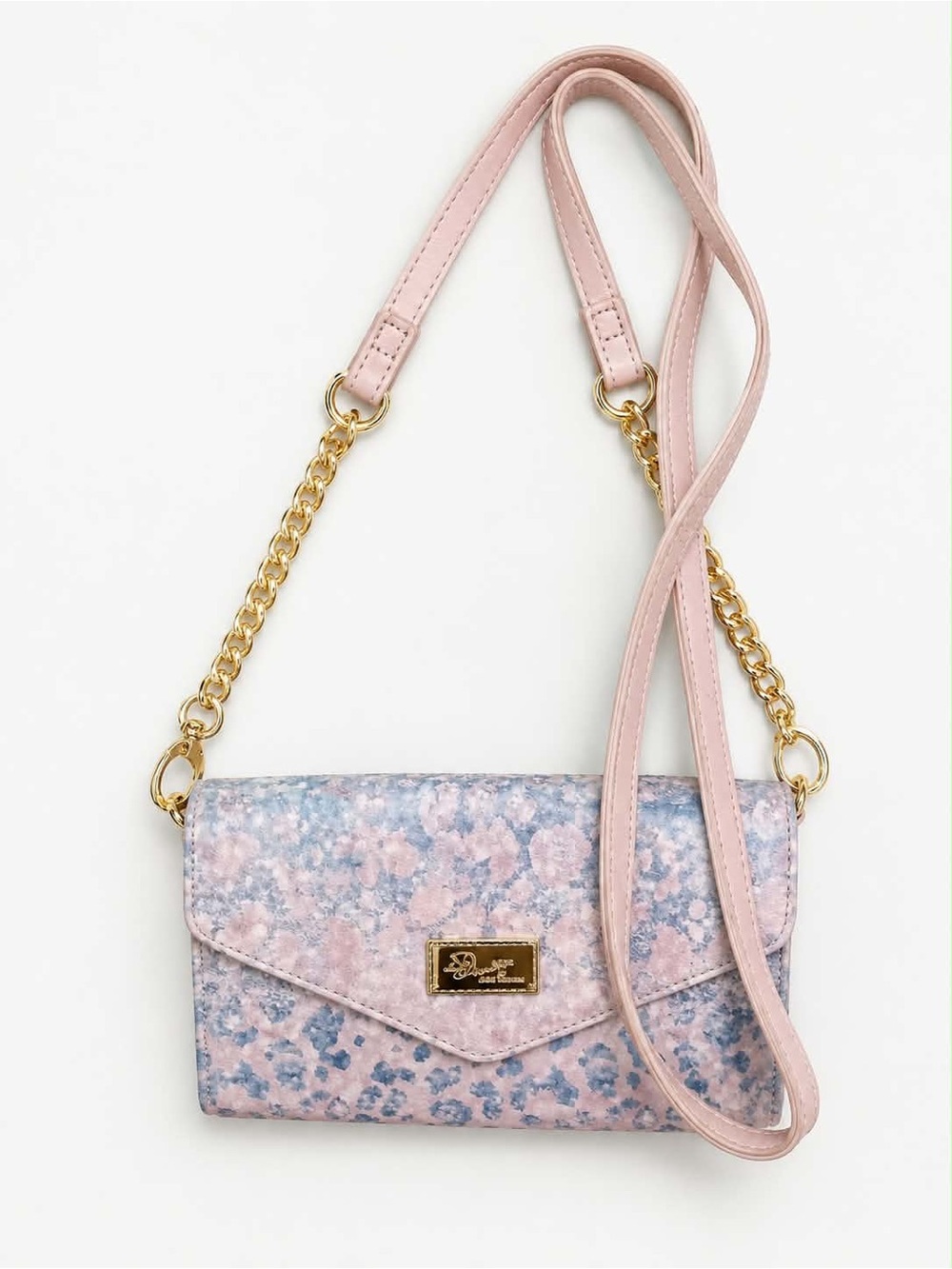 Betsey Johnson Pink Floral Print Crossbody Bag with Gold Chain